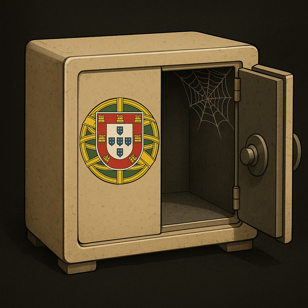 Cofre vazio com escudo de Portugal