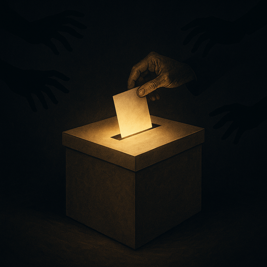 Urna iluminada simbolizando a democracia