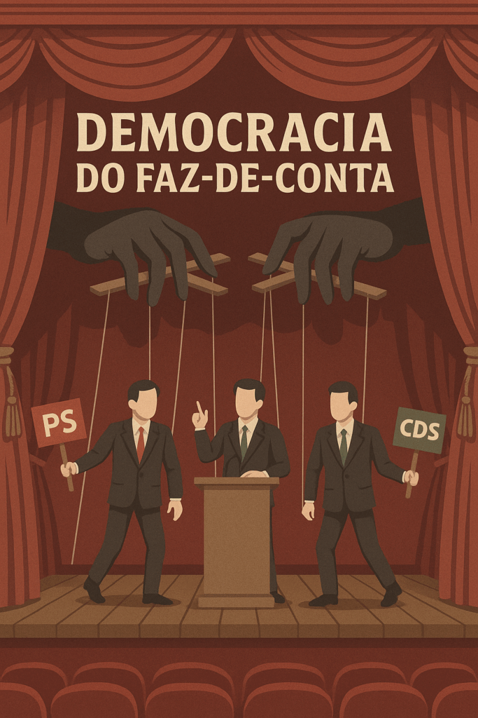 Ilustração editorial: 🎭 A Democracia do Faz-de-Conta