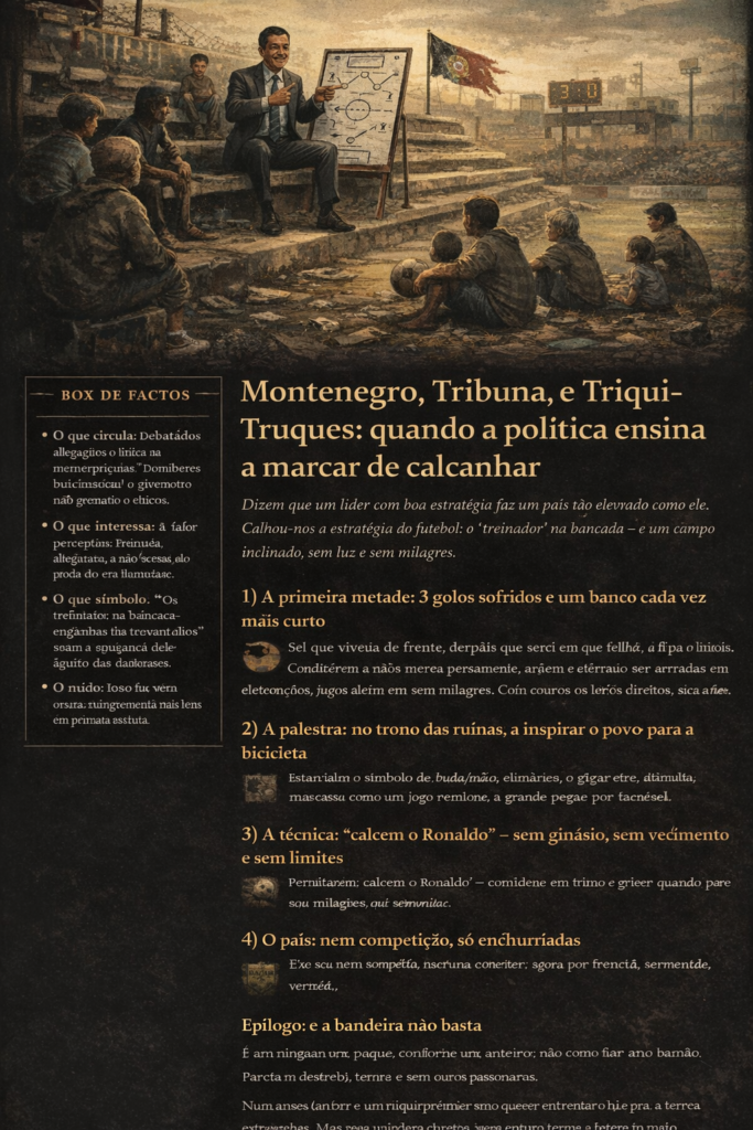 Ilustração editorial: Montenegro e a Pedagogia do Calcanhar: quando o País joga descalço e a bancada dá lições