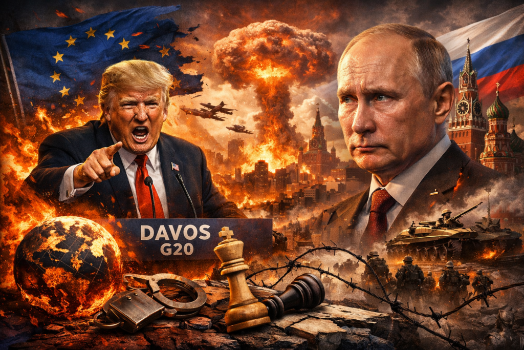 Ilustração editorial: Davos e o Brado do Punho: O Bárbaro no Palco do Século XXI
