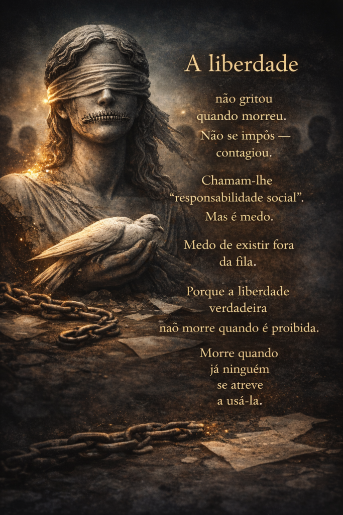 Ilustração editorial: Ai, Liberdade — Crónica Poética sobre o Silêncio do Nosso Tempo