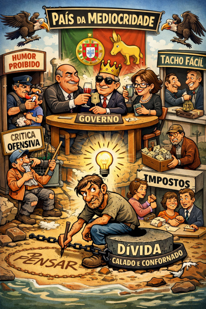 Ilustração editorial: Portugal no País do Silêncio: Quando a Mediocridade Vira Regime