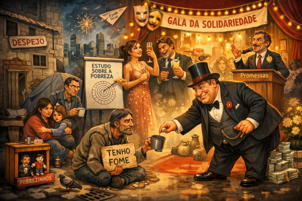 Ilustração editorial: Crónica satírica sobre democracias de vitrine e miséria administrada