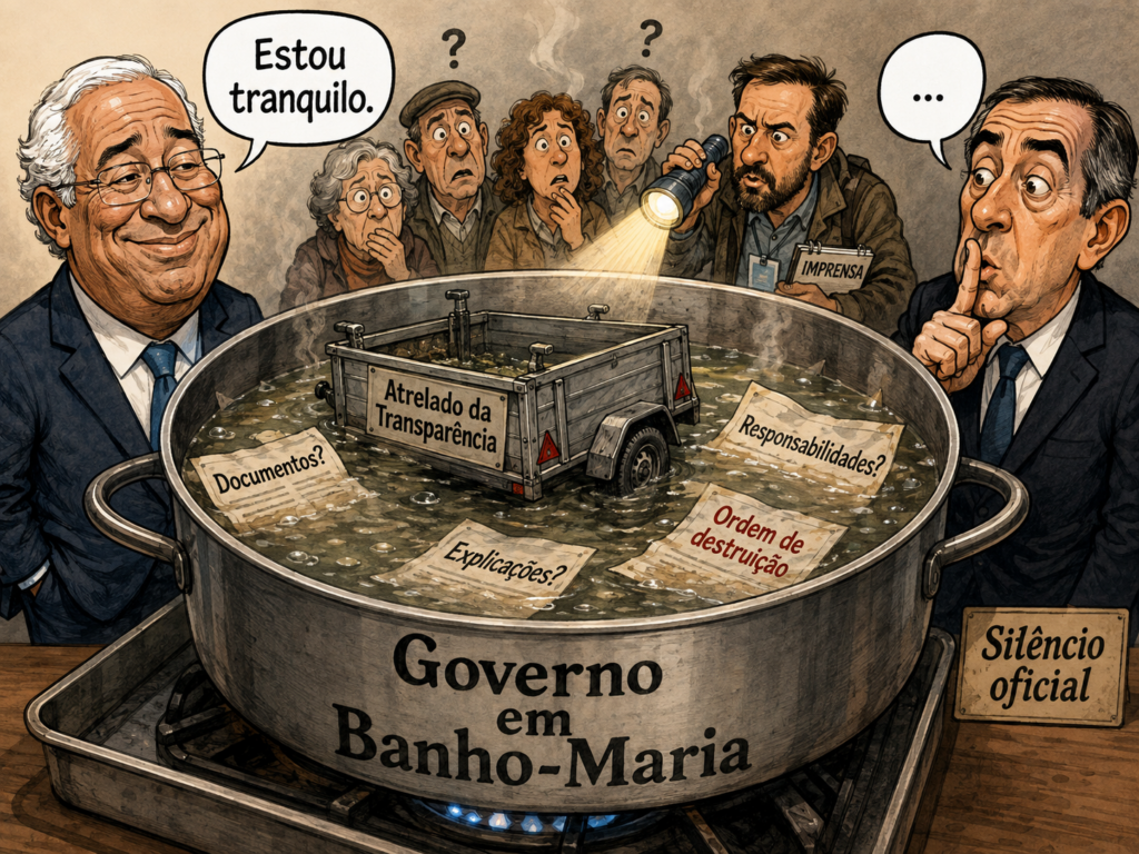 Ilustração editorial: O Governo em banho-maria e o atrelado onde ficou estacionada a transparência